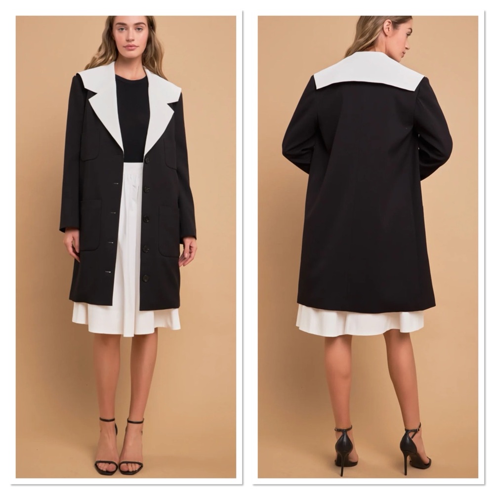 English Factory PREMIUM COAT CONTRAST SAILOR COLLAR Black & White Sz S NWT